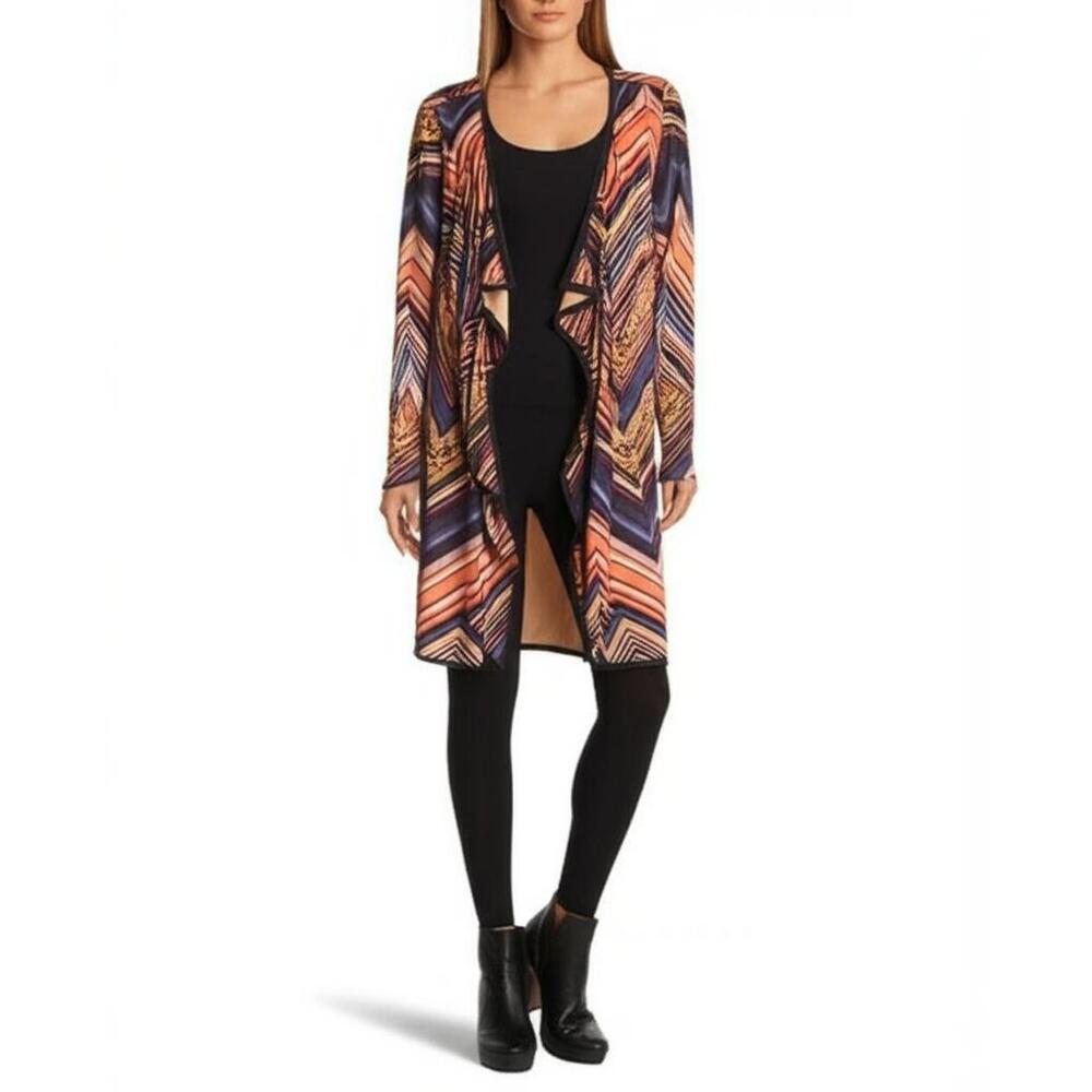 NWT KIKIT Cardigan Womens Size M Multicolor Geometric Animal Print Open Front